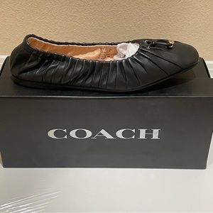 Coach Black Leather Eleanor Flats Ballet Shoes Women’s Size 7.5 New in Box